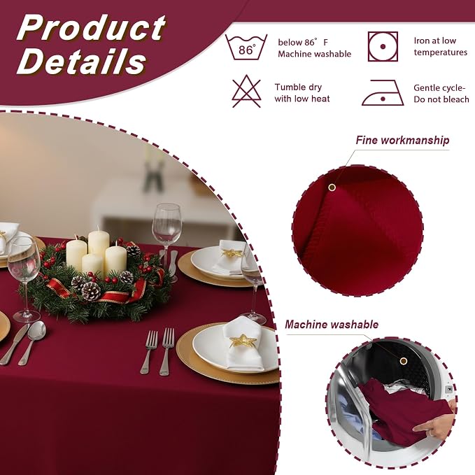Fixwal 6 Pack Burgundy 70 x 120 Inch Rectangle Tablecloths, Reusable Washable Polyester Table Covers, Stain and Wrinkle Resistant for 6-8 Ft Tables, Wedding, Party, Thanksgiving, Formal Events