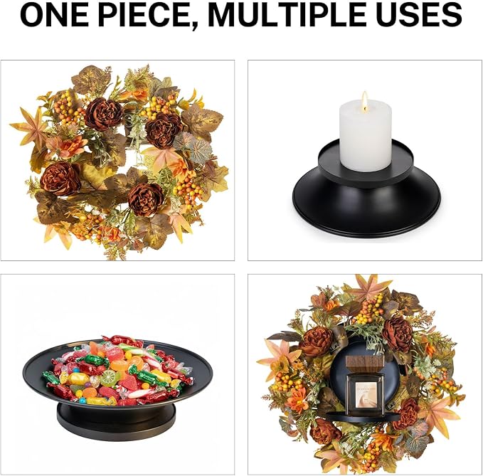 MOYEE Autumn Centerpieces for Tables Candle Ring, Black Metal Candlestick with an Artificial Wreaths 14 in Versatile Dining Table Centerpiece Decor (Austin Rose Wreath)