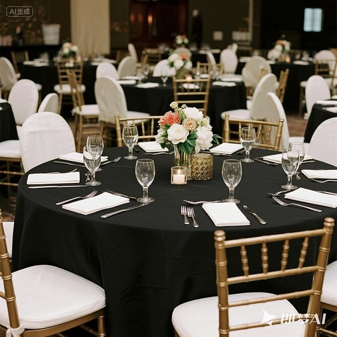 Kesfey 6 Packs Round Table Cloths 90 Inch Black Circle Bulk Linen Tablecloth Wrinkle Resistant Tablecloths Washable Polyester Fabric Round Table Cover for Wedding Camping Banquet Dining Party