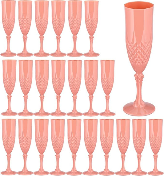 7.1OZ Plastic Champagne Flutes,Acrylic Wine Glasses Goblets Mimosa Bar Shatterproof Reusable Vintage Champagne Flutes Stemmed Drinking Cups for Weddings, Parties, Toasting,Cava, Prosecco(24,LightPink)
