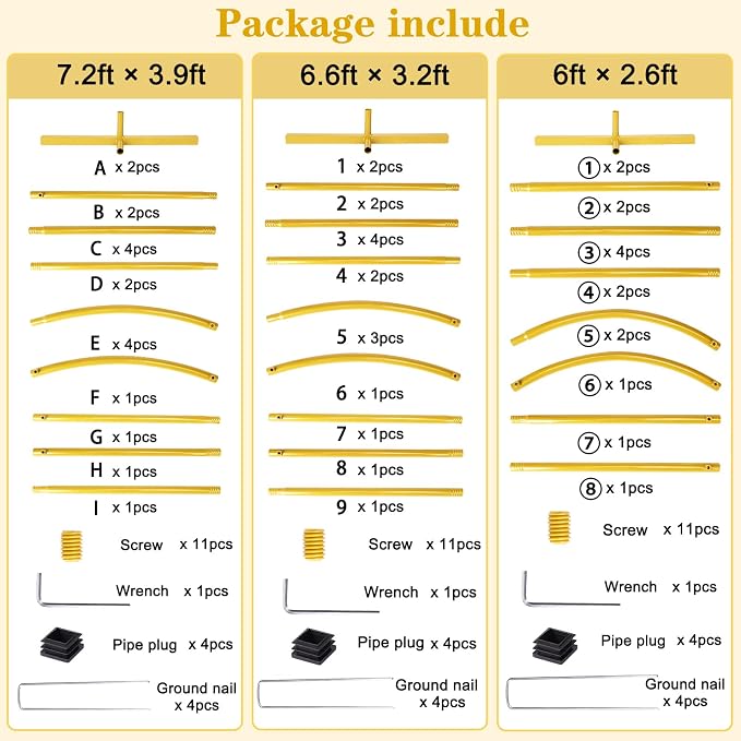 RUBFAC Metal Arch Backdrop Stand Set of 3 (6FT & 6.6FT & 7.2FT), Gold Wedding Arch Frame Balloon Arch Backdrop Stand for Birthday Party Baby Shower Anniversary Graduation Ceremony Decoration
