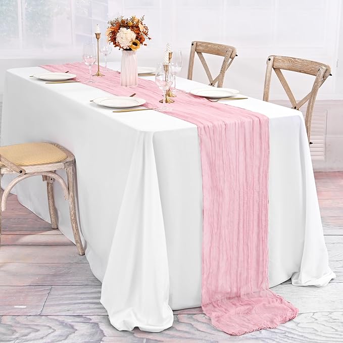 10 Pack Pink Table Runner 10Ft Cheesecloth Table Runner Boho Gauze Cheese Cloth Table Runners Romantic Long Sheer Fabric Table Runners for Wedding Party Bridal Shower