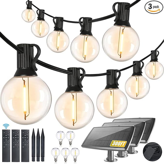 Yusist 300FT Solar String Lights Outdoor Waterproof with Remote,G40 Solar Powered String Lights with 60+3 LED Shatterproof Bulbs, Dimmable Solar Patio Hanging Lights for Outside Backyard Party