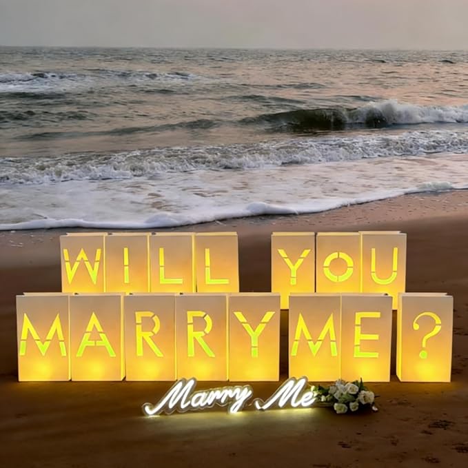 Will You Marry Me Marriage Proposal Decorations Luminary Bags Light Up Letters Sign Decor 2000 Rose Petals and Candles Set Romantic, Valentines Decor, Engagement Party Banner