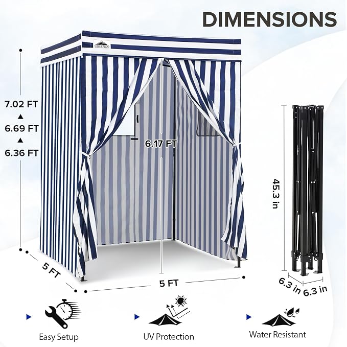 EAGLE PEAK 5x5 Pop Up Changing Tent, Flat Top Changing Room, White/Blue | Portable, Privacy Tent, Pool Cabana, Dressing Room, Shower & Toilet Use, Opaque Fabric, Instant Setup, Photoshoots, Camping