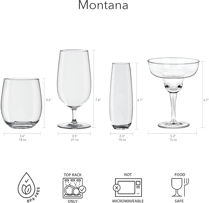 TarHong Montana Stemless Glass, 18 oz., Premium Acrylic Drinkware, Set of 6