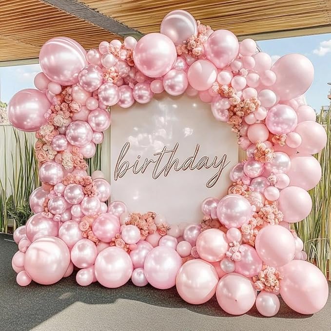 Pearl Pink Balloon Arch Kit Double Stuffed Light Pastel Pale Pink Balloons Different Sizes 18/12/10/5 inch Balloon Garland for Birthday Baby Shower Wedding Bridal Shower Mother's Day Party Decorations