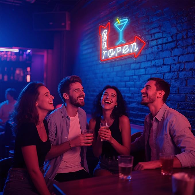 Bar Open Neon Sign, LED Bar Sign Light 15.35 x 11.81 Inch with Dimmer, USB Powered Wall Decor for Home Bar Man Cave Pub Restaurant Beer Bar Game Room Party Decor