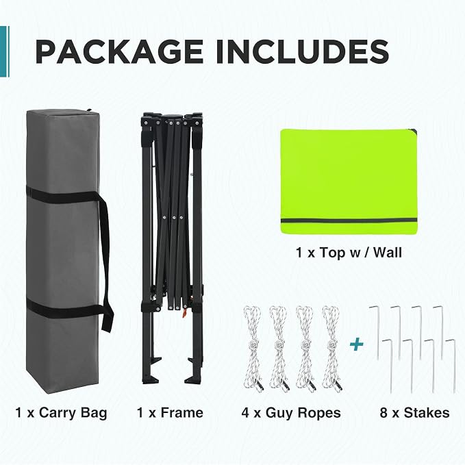 EAGLE PEAK 6x4 Instant Pop Up Canopy Tent with 1 Half Wall Panel, Straight Leg Sun Shelter, Portable Canopy with Carry Bag for Camping, Beach & Sports, Neon Green