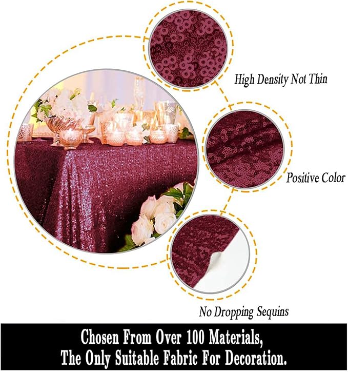 ShiDianYi Burgundy 60x102-Inch Sequin Rectangular Tablecloth Bridal Dress Table Cloth Wine Glitter Tablecloths 60x102 Rectangle Table Cover Sequin Overlay for Wedding Party Birthday Decor