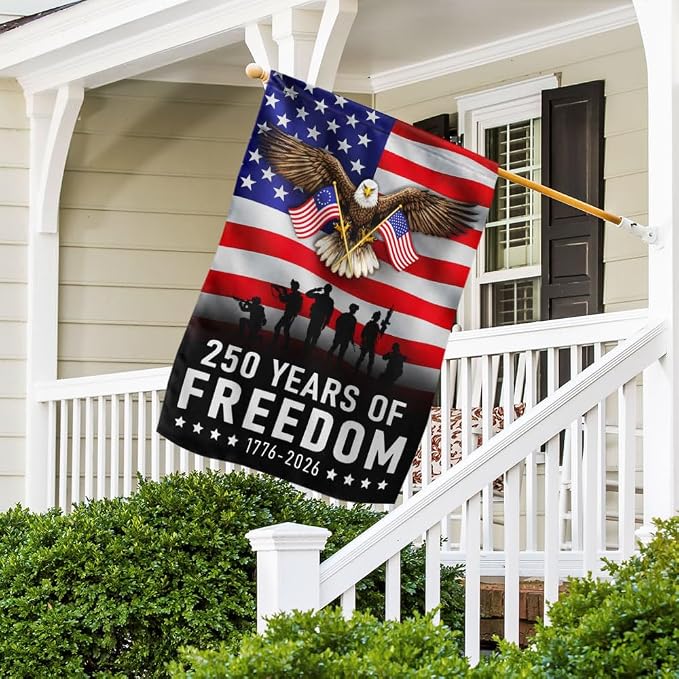 FLAGWIX 250 Years Anniversary Patriotic Eagle Flag - Polyester Double-sided Army Veteran Garden Flags for Outside (11.5" x 17.5") - 4th of July Memorial Day Decorations for Home Yard Garden Banner