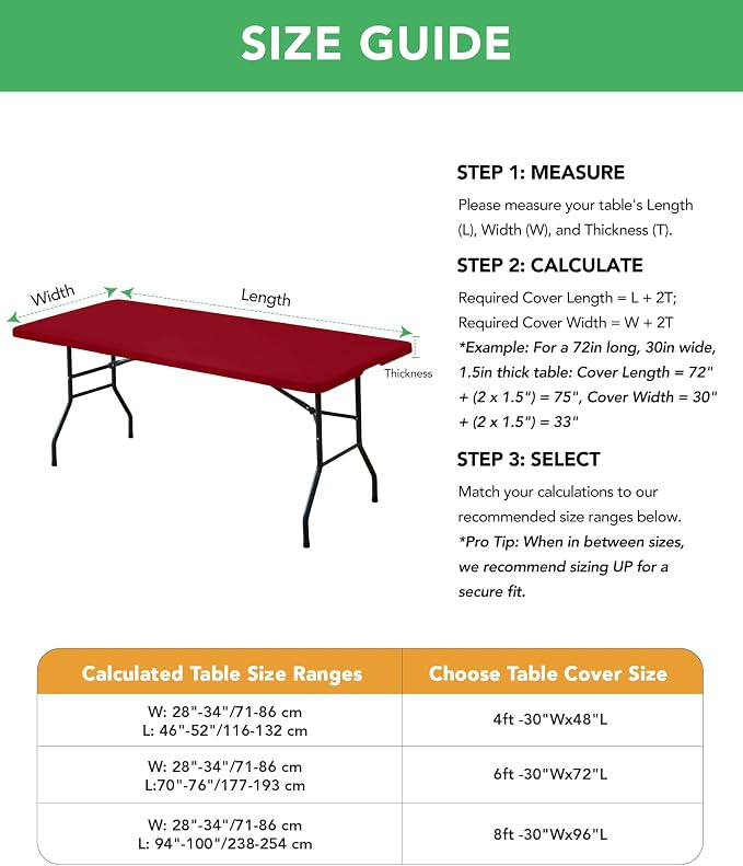 KeyWave Fitted Tablecloth Rectangle Table Cloths - 6 Pack 6 Foot Elastic Stretch Folding Table Top Cover Water-Resistant Reusable for Outdoor Picnic Camping Party Event, Red, 72" L x 30" W