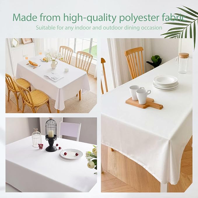 10 Pack White Table Cloth Rectangle 60 x 102 Inch, Rectangle Tablecloth for 6ft Tables, Stain and Wrinkle Resistant Polyester Washable Fabric Tablecloth for Wedding Banquet, Restaurant, Parties
