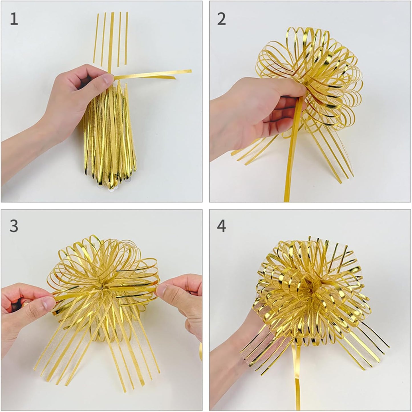 6 Pcs 6 Inch Golden Organza Pull Bow – Perfect for Wedding Decoration, Gift Wrapping Baskets, Car Bows, Birthday Parties, Christmas and Valentine's Day