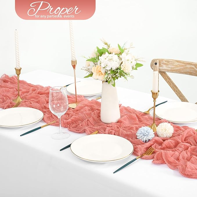 20 Pack Coral Cheesecloth Table Runner 120 Inch 10FT Rustic Boho Gauze Cheese Cloth Table Runner for Wedding Party Baby Shower Thanksgiving Christmas Decoration
