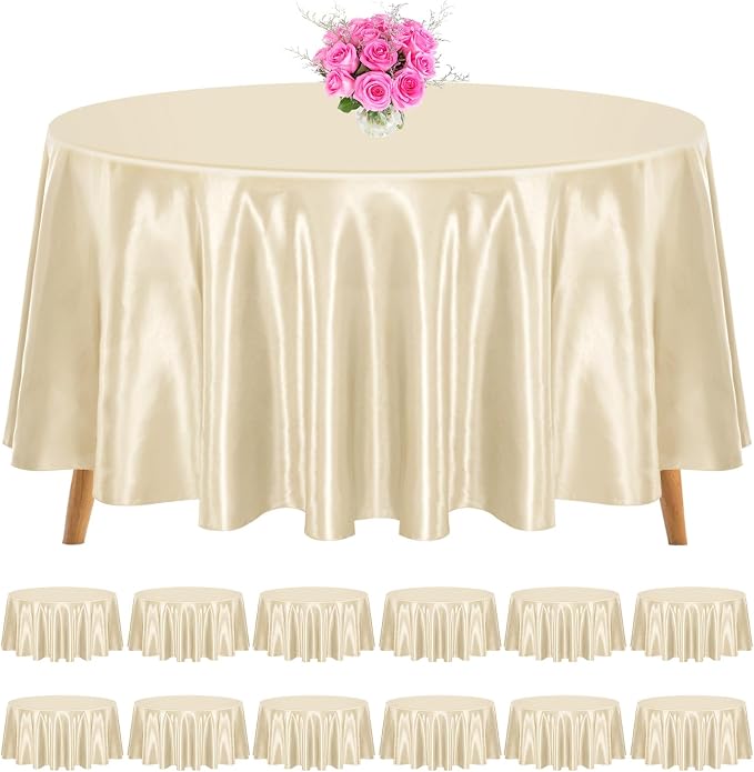 12 Pack Champagne Round Tablecloth, 108 Inch Silky Satin Table Cloth, Bright Silk Tablecloth Smooth Fabric Table Covers Overlay Silky Round Table Decoration for Wedding Party Banquet Birthday