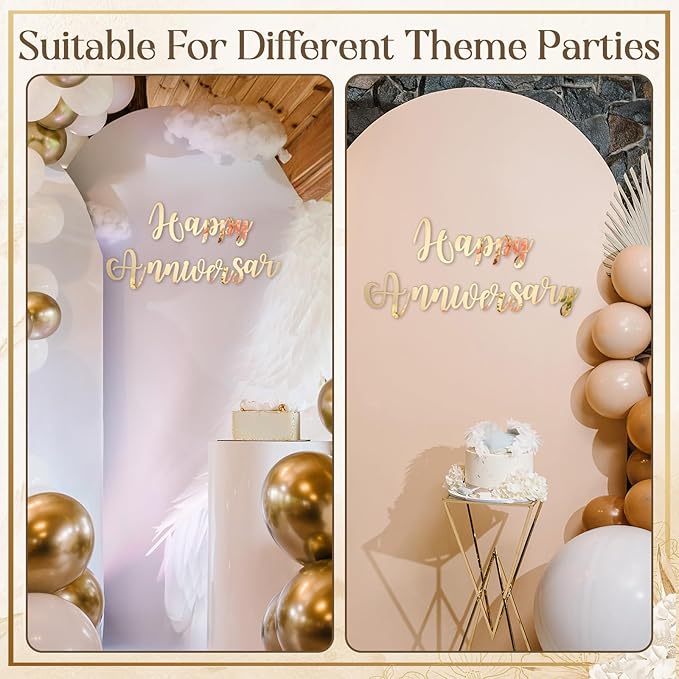 Frienda Happy Anniversary Sign Gold Mirror Acrylic Backdrop Decal Sign for Wedding Anniversary Birthday Party Decoration, Peel off The Acrylic Film