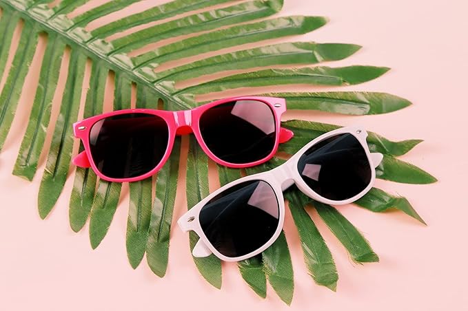 Neon Bachelorette Fanny Packs | 28 pc Set of 7 Bachelorette Party Favors & Accessories - 1 'Wife of the Party' & 6 'Party' Neon Fanny Packs with Sunglasses & Visors | 80s Retro Bachelorette Party Kit