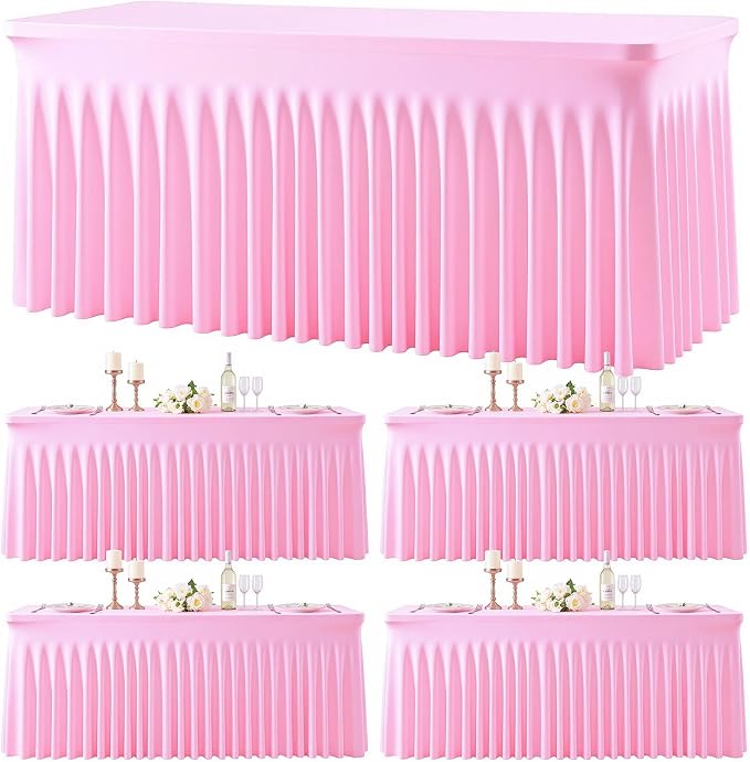 gogoparti 4 Pack Spandex Pink Fitted Table Cloth for 6ft Rectangle Tables Pink Stretch Tablecloth Table Covers Banquet Table Clothes Wrinkle Free Table Skirt for Parties Wedding