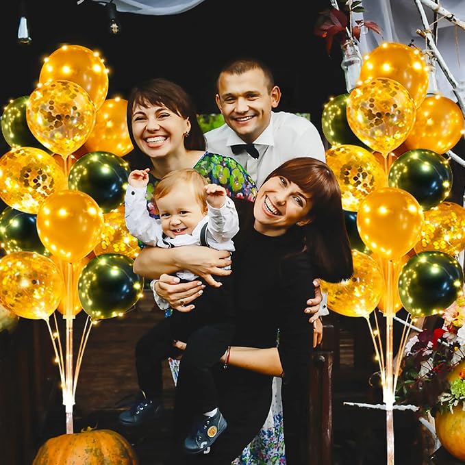 Cicicooie Balloon Column Stand Kit for Floor with String Light 2 Set Gold and Green Centerpieces Balloon Holder Decoration for Opening Adult Birthday Party Men Bachelor Party