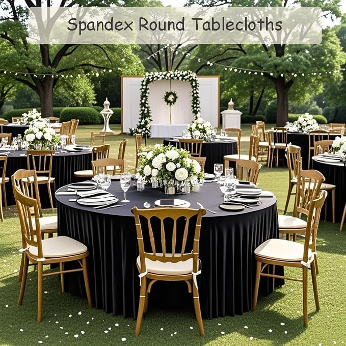 10 Pack Black Round Spandex Tablecloths for 60 inch Table, 120 Inch Spandex Fitted Tablecloths, Wrinkle Free Washable Polyester Tablecloth for Wedding, Party, Birthday, Home Decoration