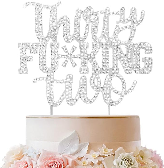 LINGTEER Happy 32nd Birthday Funny Silver Rhinestone Cake Topper - Cheers to 32 Years Old,Happy 32nd Birthday Cake Centerpieces Topper Decorations Gift Sign.