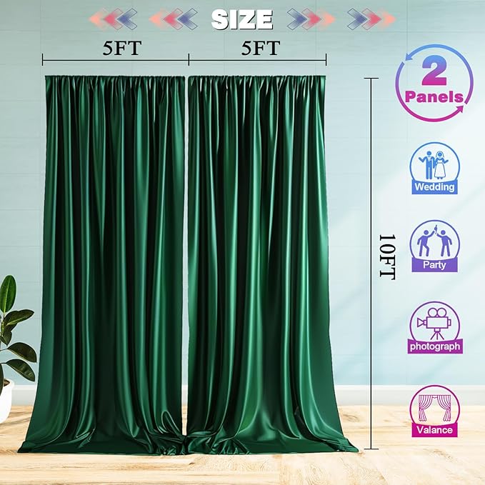 10x10ft Emerald Green Backdrop Curtains Green Drapes for Backdrops Satin Photo Backdrop Drapes for Christmas Decor Hoilday Props TAYBSDJ049