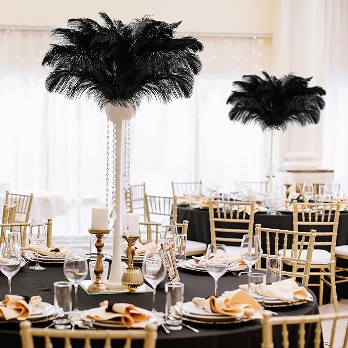 Maitys 90 Pcs Large Natural Ostrich Feathers Bulk 14-16 Inch (35-40cm) 12-14 Inch (30-35cm) 10-12 (25-30cm) Ostrich Feathers Plumes for Centerpieces Wedding (Black)