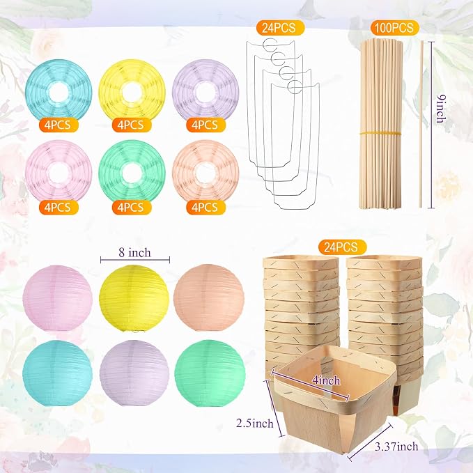 Namalu 24 Set Hot Air Balloon Table Centerpieces Baby Shower Party Decoration Paper Lanterns with Wooden Basket Sticks for Summer Birthday School DIY Craft(Macaron)