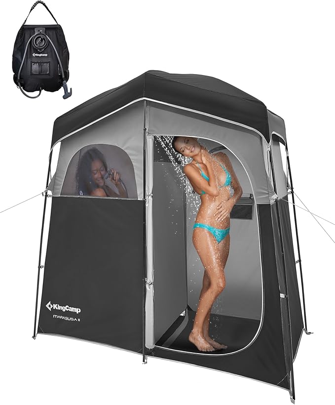KingCamp Camping Shower Tent, Portable Outdoor Privacy Toilet & Changing Tent Windproof & Waterproof Easy Setup Shelter with Shower Bag for Camping Hiking Beach