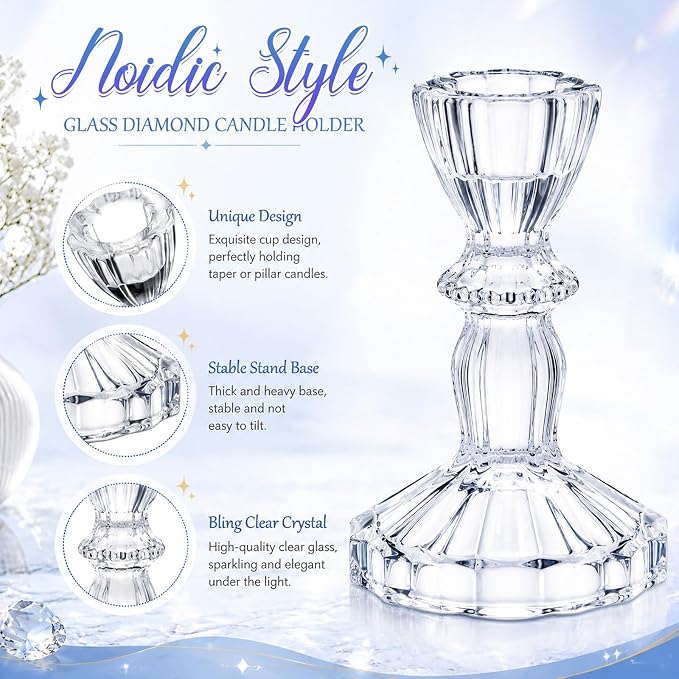 Sieral 24 Pcs Clear Taper Candle Holders 4'' Tall Candlestick Glass Holders Bulk Decorative Striped Design Stand Wedding Stick Holder for Anniversary Party Dining Table Festival Decor