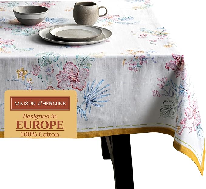 Maison d' Hermine Table Cloth Rectangle Table 100% Cotton 60 x 120 Inches Tablecloth Reusable Decorative for Dining Kitchen Room Farmhouse Party Home Hotel Restaurant Spring Summer - Paradise Island