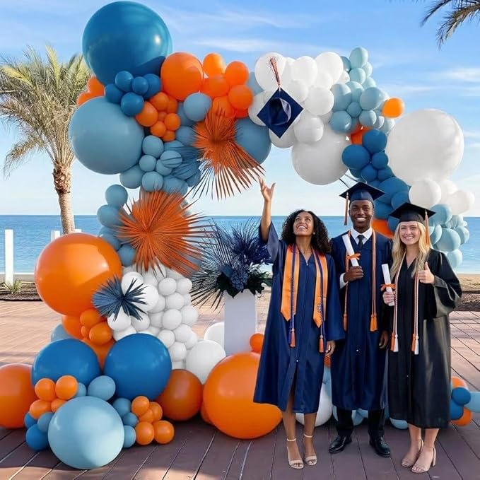 Dusty Blue White Balloon Arch, Double Stuffed Burnt Orange White Blue Balloon Garland Kit Latex Balloons for Neutral Baby Shower Birthday Bridal Shower Wedding Graduation Summer Party Decor