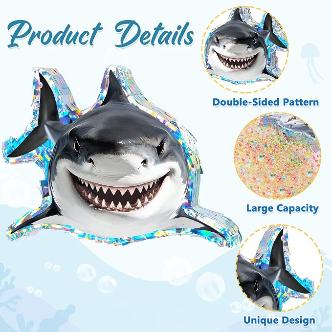 WERNNSAI Shark Piñata - Under the Sea Party Decorations Great White Shark Piñata with Blindfold and Stick for Men Boys Ocean Birthday Decorations Celebration Carnival Supplies
