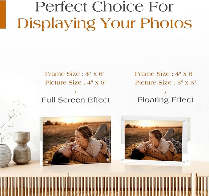 TWING 6 Pack Picture Frames Acrylic 4 x 6,20MM Thick Magnet Frame Lucite Double Sided 4x6 Picture Frame,HD Clear Frameless Desktop Display Self Standing Magnetic Acrylic Block Photo Frame for Gift