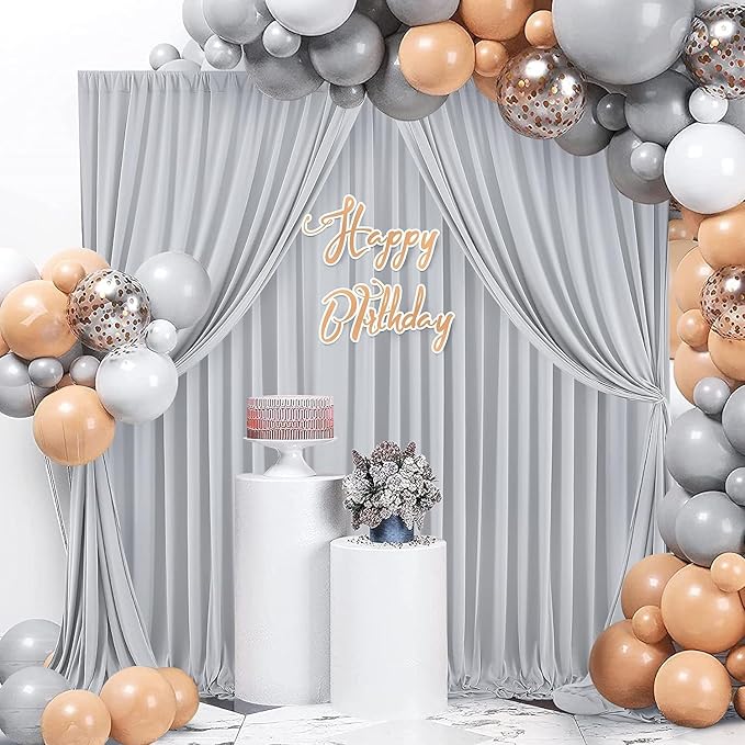 40ft x 10ft Wrinkle Free Silver Backdrop Curtains for Parties, 8 Panels 5x10ft Thick Fabric Silver Backdrop Drapes for Wedding Party Background Birthday Decoration