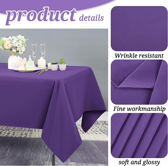 YMHPRIDE 6 Pack Purple Tablecloth 60 x102 inch Polyester Table Cloth for 6 Foot Rectangle Tables, Stain and Wrinkle Resistant Washable Fabric Polyester Table Covers for Wedding Party Banquet