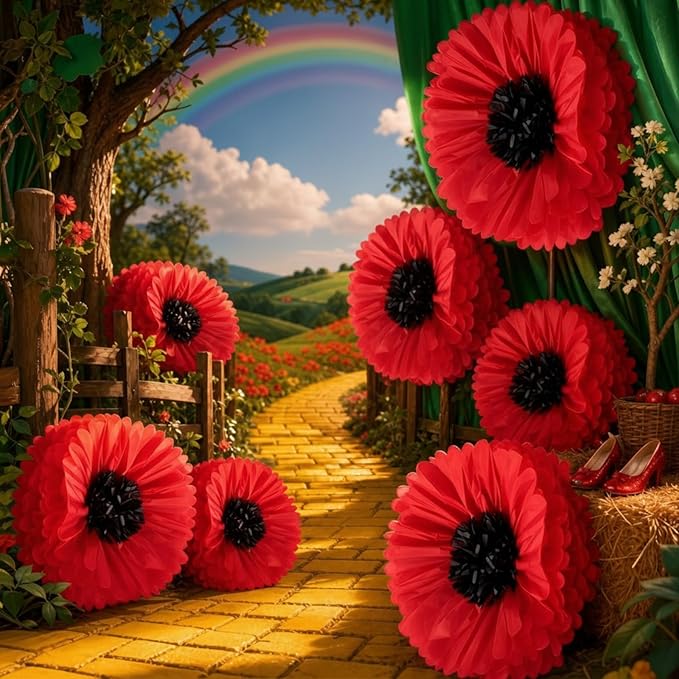 Giegxin 6 Pcs 31.5", 24" Giant Poppy Paper Flowers Wizard Party Decoration Large Red Poppies Veterans Patriotic Tissue Poppy Big Paper Flowers Decorations for Wall Memorial Day Halloween Birthday