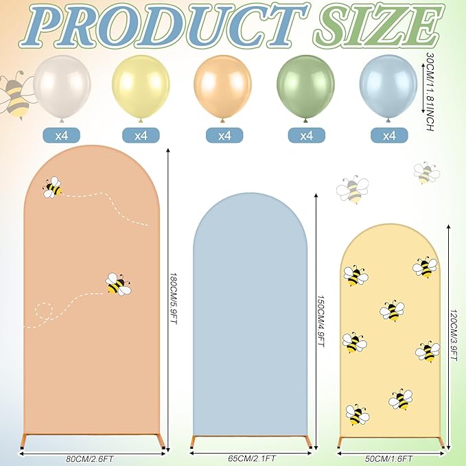 Foilswirl 34 Pieces Bear Birthday Baby Shower Party Decorations 4ft 5ft 6ft Baby Shower Arch Backdrop Covers Yellow Spandex Arch Backdrop Cover Blue Green Balloons for Spring Birthday Wedding Party