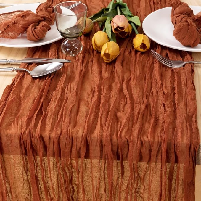MLMC 6 Pack Terracotta Table Runner 10ft Rustic Burnt Orange Cheesecloth Table Runner 35 x 160 inches for Wedding Bridal Shower Birthday Outdoor Pinic Reception Party Decor