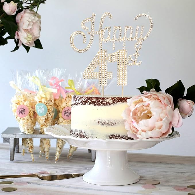 LINGTEER Happy 41st Birthday Gold Rhinestone Cake Topper - Cheers to 41st Birthday 41 Years Old Anniversary Party Cake Centerpieces Topper Decorations Gift Sign.
