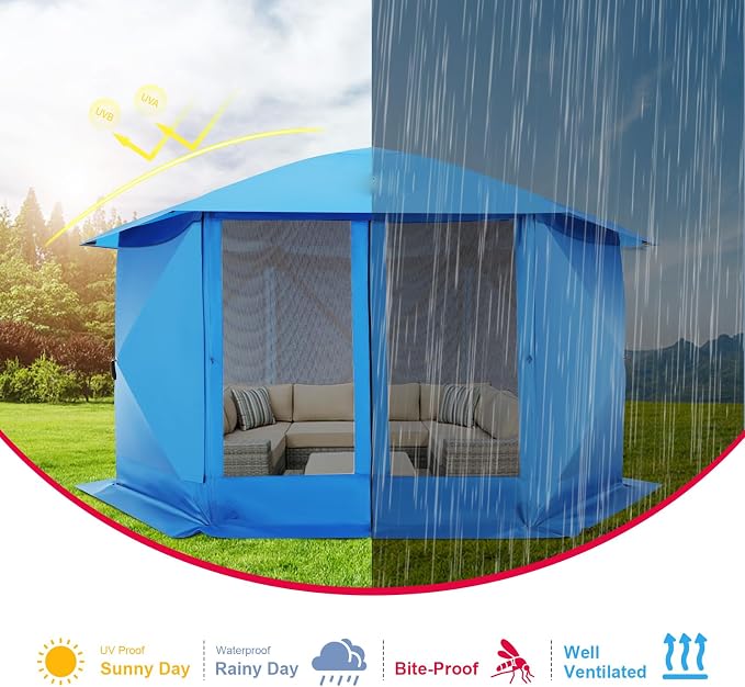 COBIZI 12x12 FT Pop Up Canopy Extendable Tent, Gazebos On Clearance with Removable Roof, Screened in Gazebo with sidewalls, Screen Tents Portable carpas para Patio for Outdoor Camping,Backyard,Blue