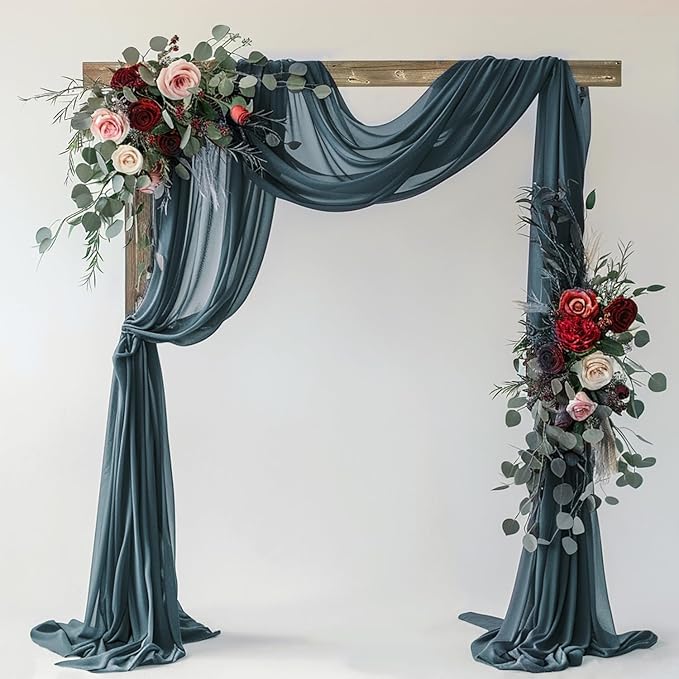 Wedding Arch Draping Fabric 1 Panel 28.7" x 20FT Grey Blue Sheer Chiffon Backdrop Drapes for Wedding Ceremony Birthday Party Bridal Shower Outdoor Decoration