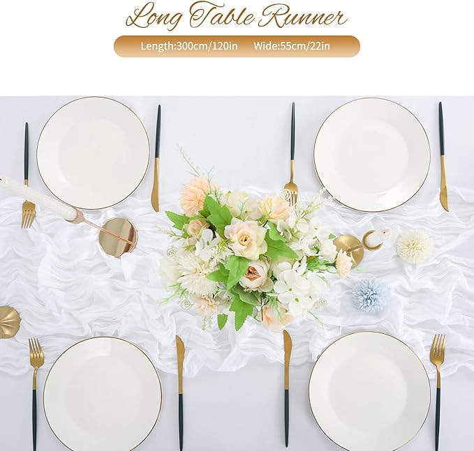 20 Pack White Cheesecloth Table Runner 120 Inch 10FT Rustic Boho Gauze Cheese Cloth Table Runner for Wedding Party Baby Shower Thanksgiving Christmas Decoration