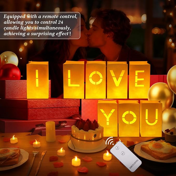 I Love You Sign, I Love You Light Up Letters with 24 LED Lights Candles | Valentines Day Decorations with Remote Control, Happy Anniversary Decorations for Favorite People Outdoor Indoor