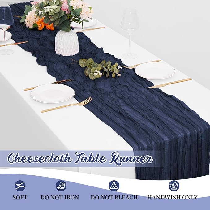 8 Pack Navy Blue Cheesecloth Table Runners 20x120 Inch Gauze Table Runner Cheese Cloth 10FT Blue Table Runner Rustic Sheer Runner for Wedding Baby Shower Birthday Party Table Decor