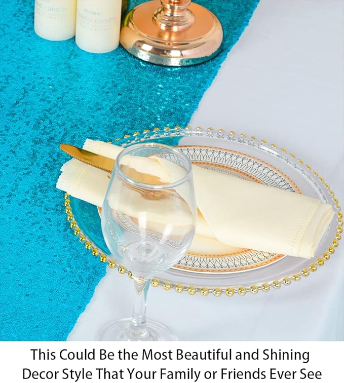 ShinyBeauty Sequin Table Runner Turquoise 12x108-Inch Aqua Party Runner 30Th Birthday Decorations