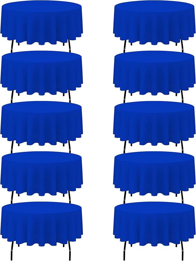 BRILLMAX 10 Pack Royal Blue Round Tablecloths 90 Inch for 60” Tables - 150 GSM Polyester Fabric, 15" Standard Drop, Water, Stain & Wrinkle Resistant Cloth Cover for Wedding Reception Banquet Dining