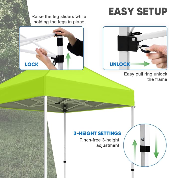 COOS BAY 5x5 Pop Up Canopy Tent, Portable Lightweight Sun Shelter with Carry Bag, Easy Setup Outdoor Canopy for Beach, Camping, Sports & Backyard Shade, Neon Green
