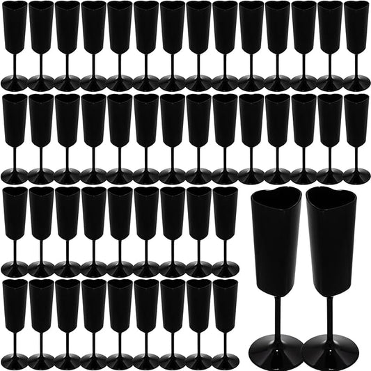 Valentines Day Heart Shaped Wine Glass 6 OZ Elegant Plastic Reusable Wedding Champagne Flutes Galentines Party Acrylic Wine Colored Cups Mimosa Cocktail Toasting Goblets for Birthday Bridal (Black,48）